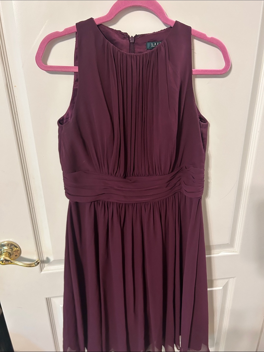 Lauren Ralph Lauren Plum Pleated Chiffon Midi Dress